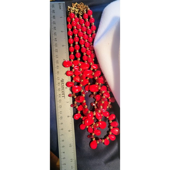 NEW Dazzling Red Gemstone Gold‎ Tone Layered Statement Necklace Women Jewelry - Picture 4 of 4